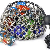 YOUSHARES Drawstring D&D Dice Bag - Large Capacity Stainless Steel Chainmail Dice Bag for Dungeons and Dragons Dice Set (Hold 3 Sets)