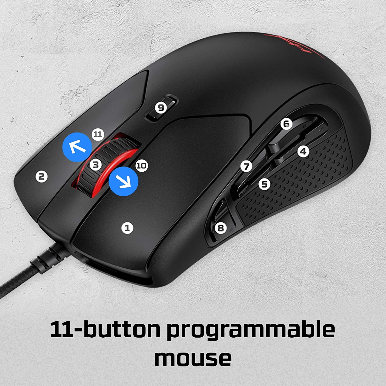 HyperX Pulsefire Raid - Ergonomic - 11-button programmable RGB Gaming Mouse, Black, Wired - Image 2