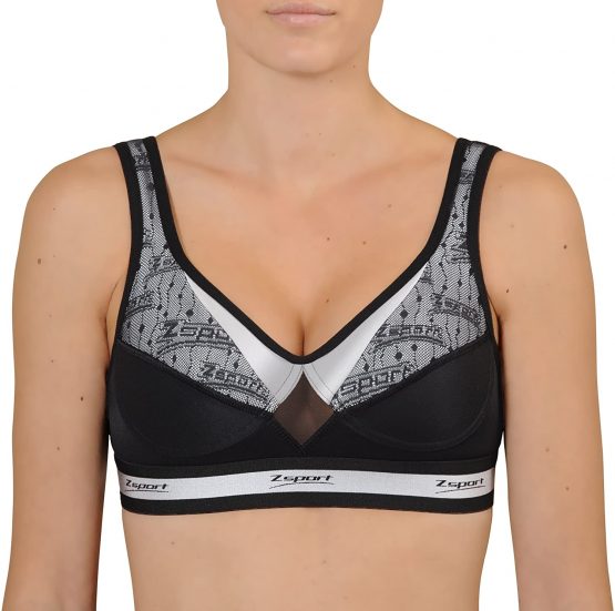 ZSPORT Z Bra Fusion Black Silver Adjustable Straps 100E-85E-38E Women's Sports Bra FR: XL (Manufacturer's Size: 100-E) - Image 2