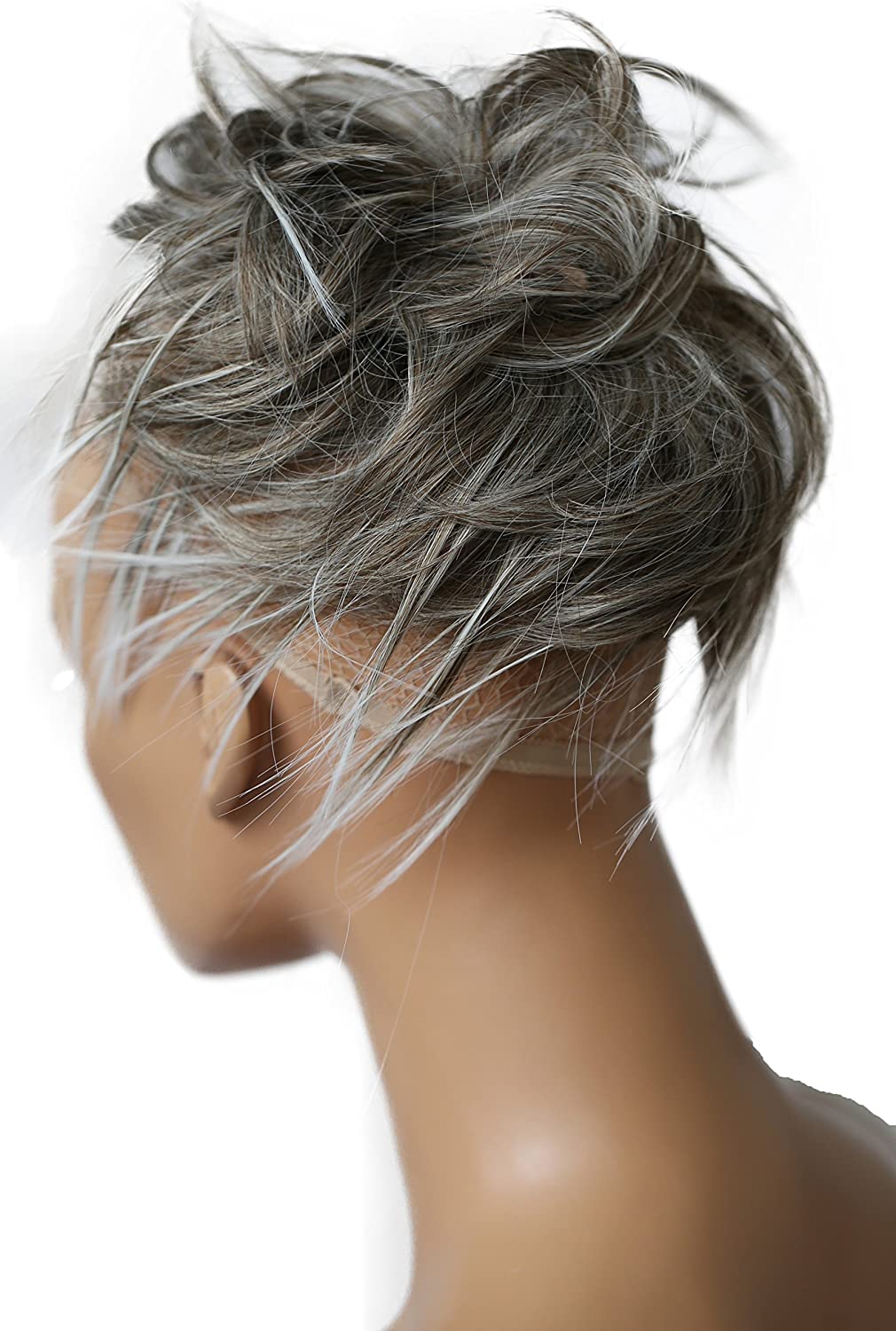 CAISHA XXL Jumbo Hairpiece Scrunchy Updo Bridal Hairstyle Messy Hair Tie Gray Mix G10F, Grey Mix