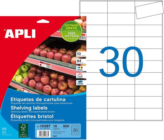 APLI 010387 300 Labels 67 x 25.4 mm, Micro-Perforated for Shelf, White