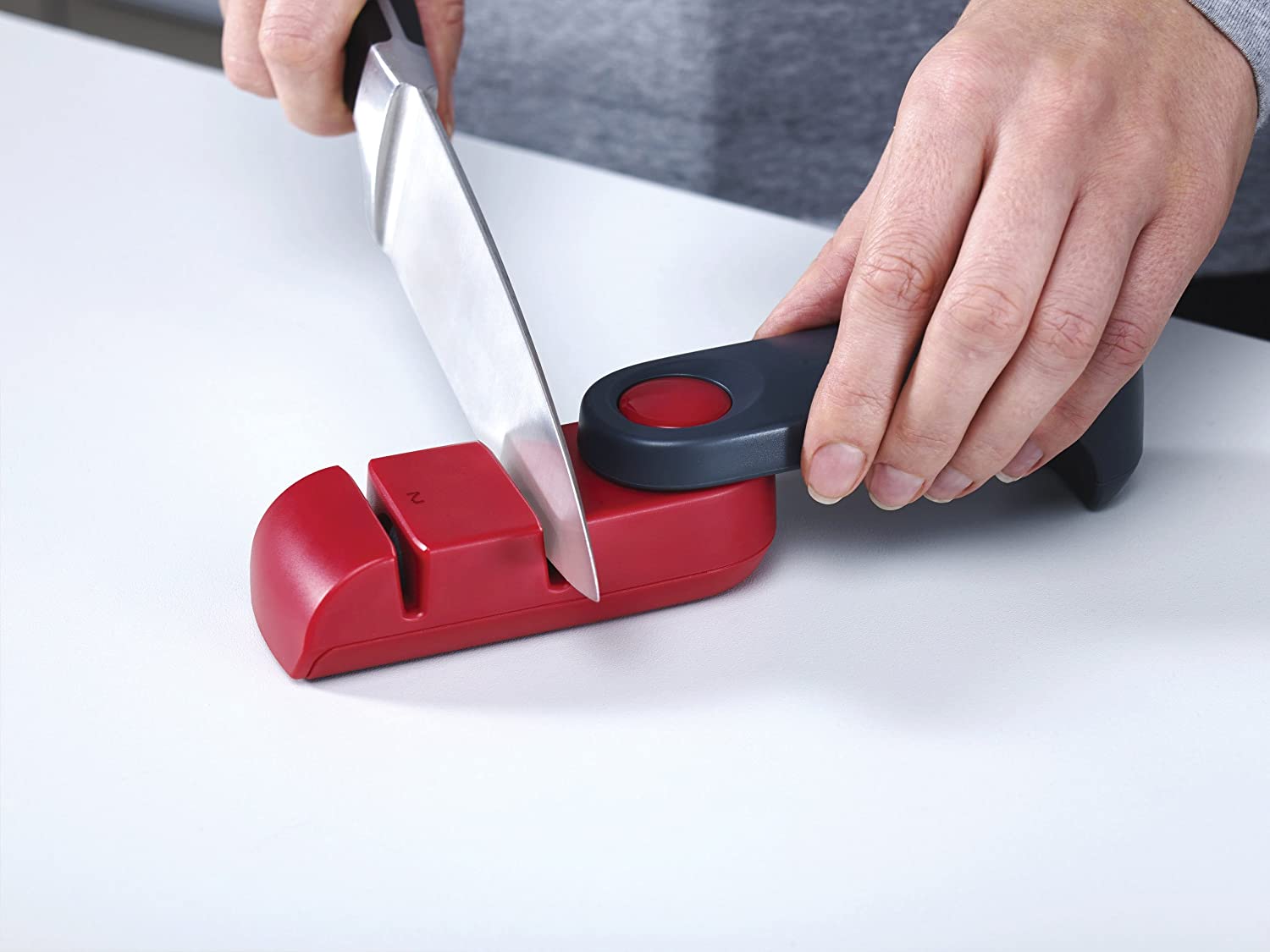 Joseph Joseph Rota Folding Manual Knife Sharpener, for Kitchen Knives Non Slip Base, Red/Grey, 24 - Image 3