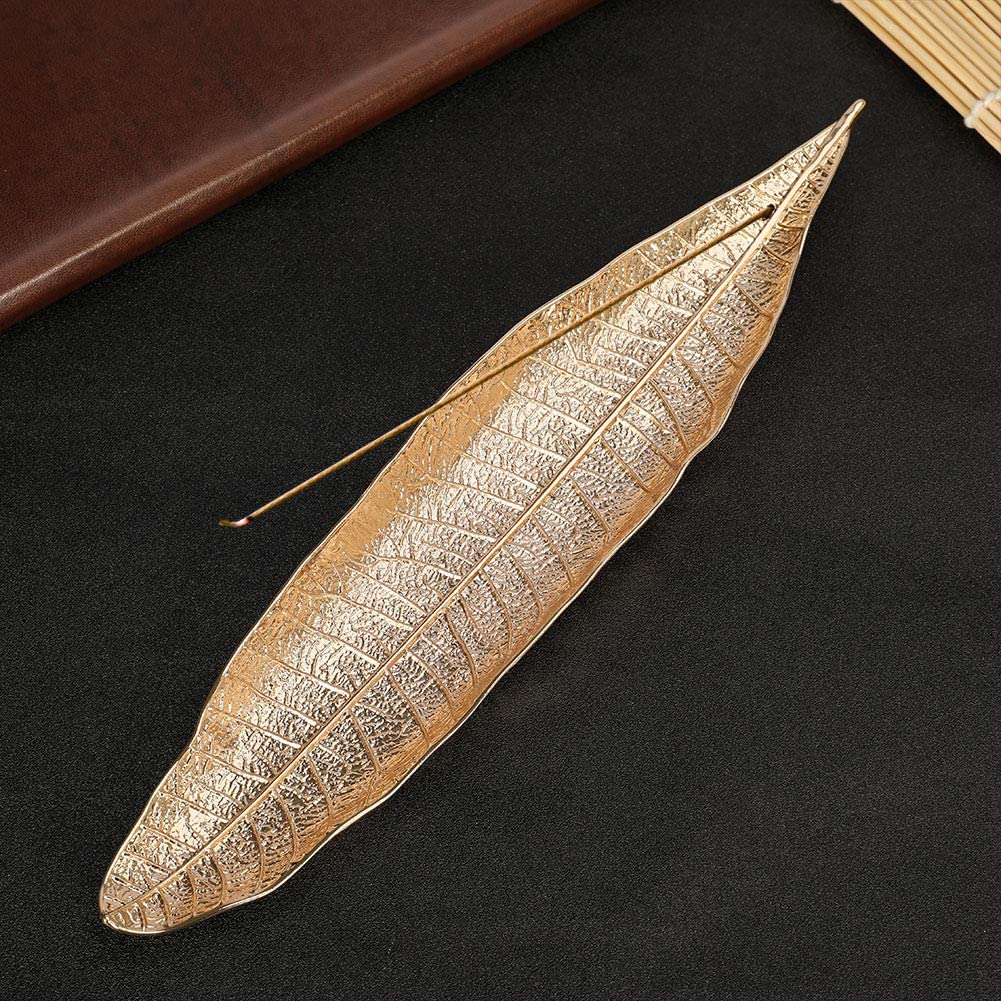Xinzistar Incense Sticks Holder Metal Leaf Boat Incense Burner Ash Catcher 11 Inches Long for Home Decor Accessories (Gold) - Image 4