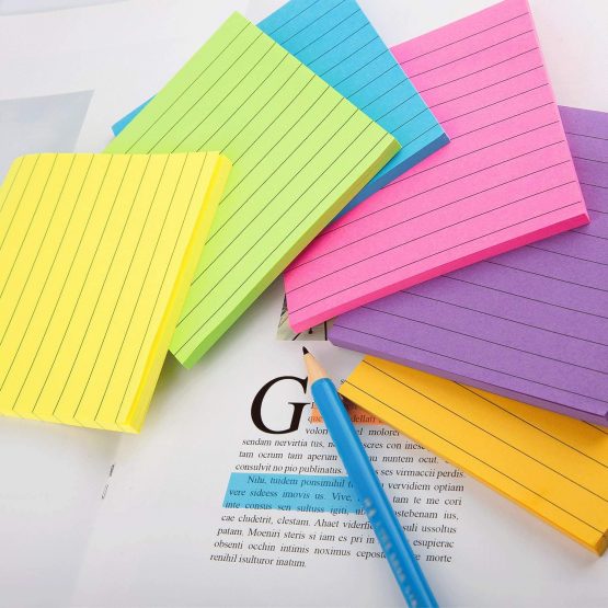 AIEX 3.95 x 3.95 Inch 6 Pack 300 Sheets Lined Sticky Notes Self-Stick Notes Lined Post Memos for Office, School and Home - 6 Assorted Bright Colors - Image 4