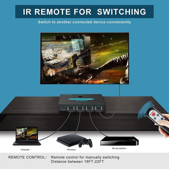 HDMI Switch 2.0 SGEYR HDMI Switcher 3 In 1 Out HDMI Splitter with IR Remote Control Support 4K @ 60Hz HDCP2.2 HDR 3D 1080P for PS4 Pro Xbox PC - Image 2