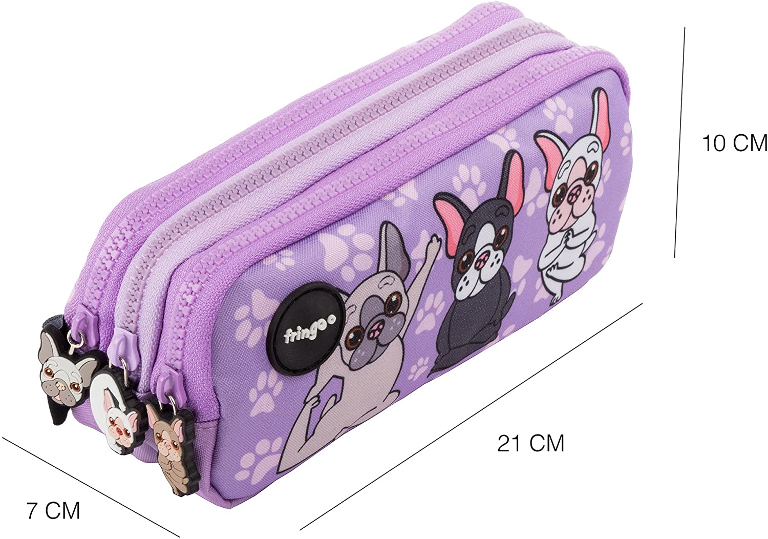 Fringoo® 3 Compartment Pencil Case for Kids School Stationery Holder Funny Cute (French Dog Yoga - 3 Compartments) - Image 4