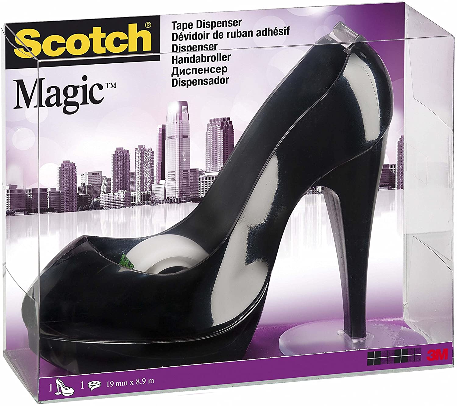 Scotch Black Shoe Tape Dispenser C30 + Scotch Magic Tape, 1 Roll, 19 mm x 8.89 m, schwarz, 175 x 67 mm - Image 2