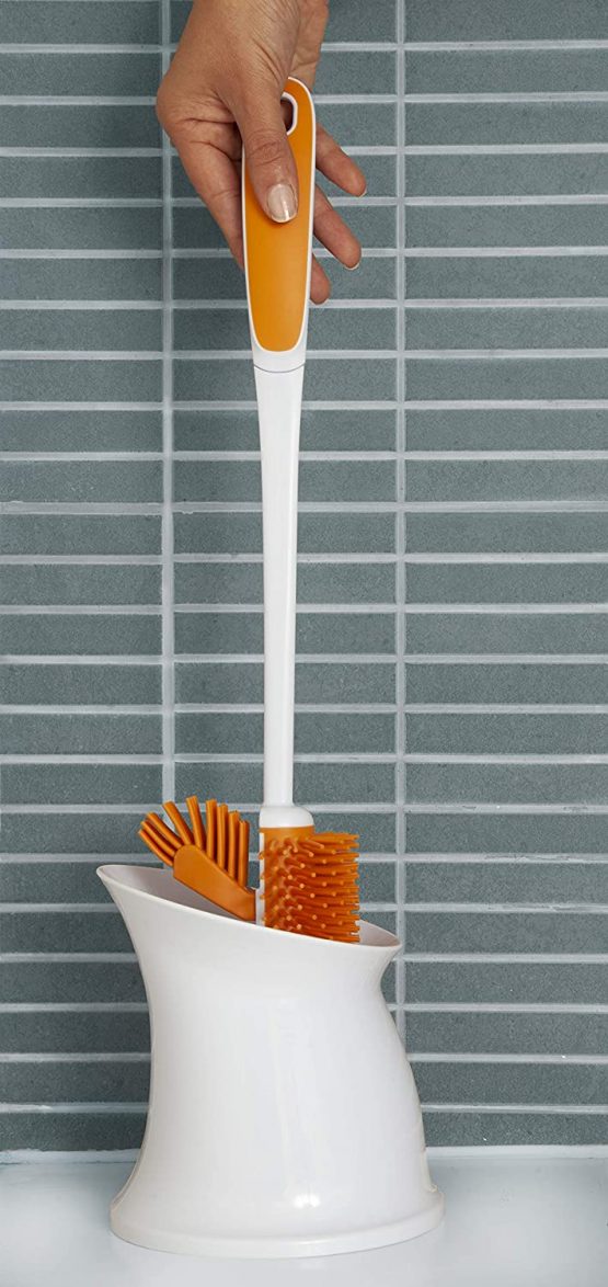 Silicone Toilet Brush and Holder Set White/Orange Silicon Toilet