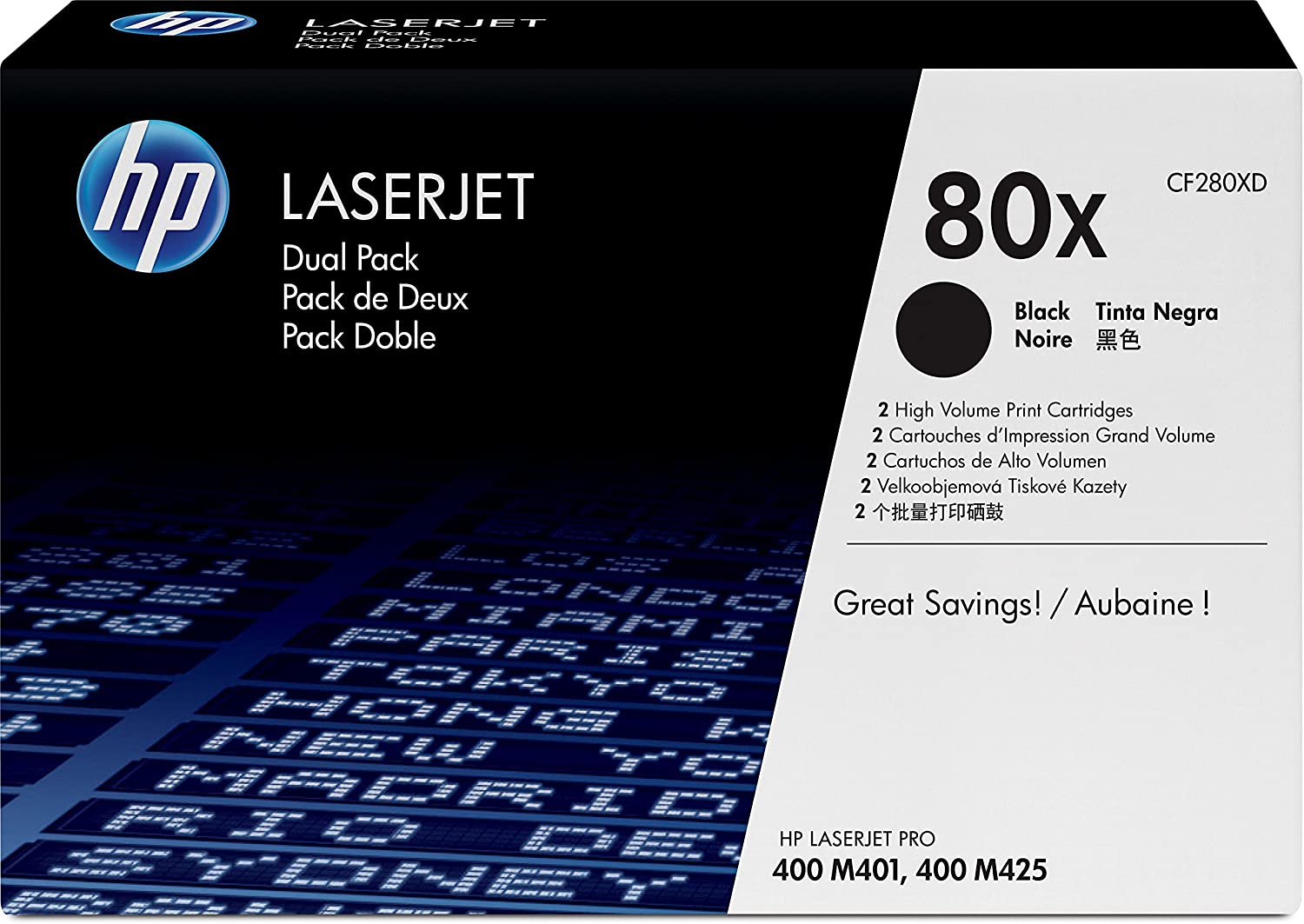 HP CF280XD 80X High Yield Original LaserJet Toner Cartridges, Black, Multipack, Dual Pack (High Yield)