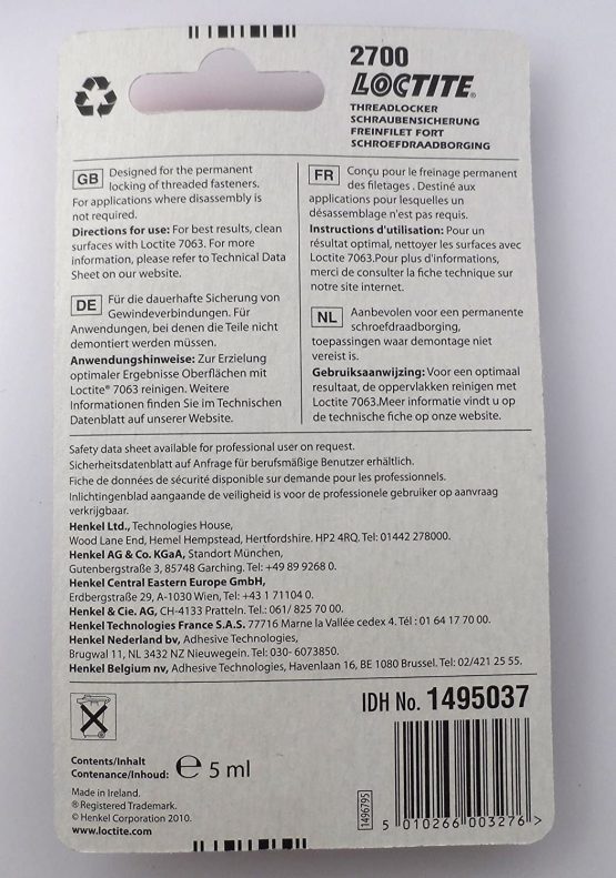 Loctite 1960969 2400 Specified Medium Strength Thread Lock and Sealant Stud/Nutlock, 5ml - Image 2