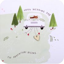 Cute Wedding Congratulations Card from Hallmark - Contemporary Square Design with Embossed Details and Wooden Heart Attachment