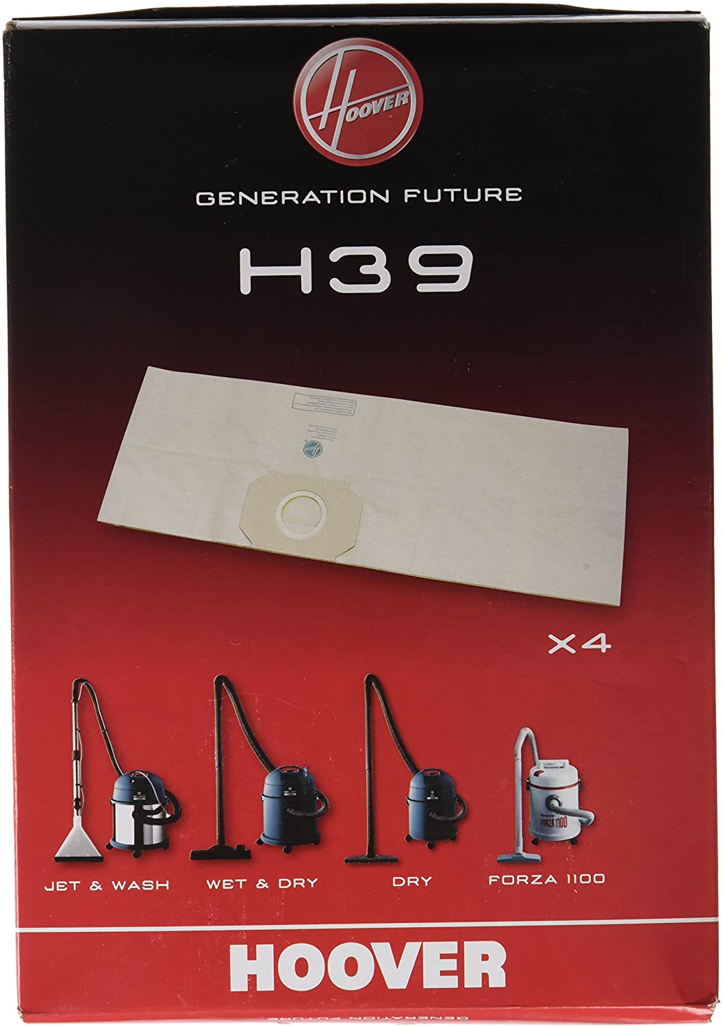 Hoover - 9189051 H39-Paper Bag for Vacuum Cleaner(pack of 4), White