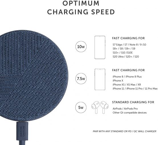 Native Union DROP - High Speed Wireless Charger [Qi Certified] 10W Non-Slip Fast Wireless Charging Pad - Compatible with iPhone 12/12 Pro/12 Pro Max/12 mini/11/11 Pro/11 Pro Max (Indigo) - Image 3
