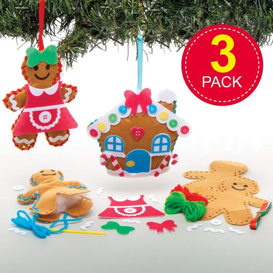 Baker Ross AT165 Gingerbread Decoration Sewing Kits, Christmas Arts and Crafts (Pack of 3), Assorted - Image 2