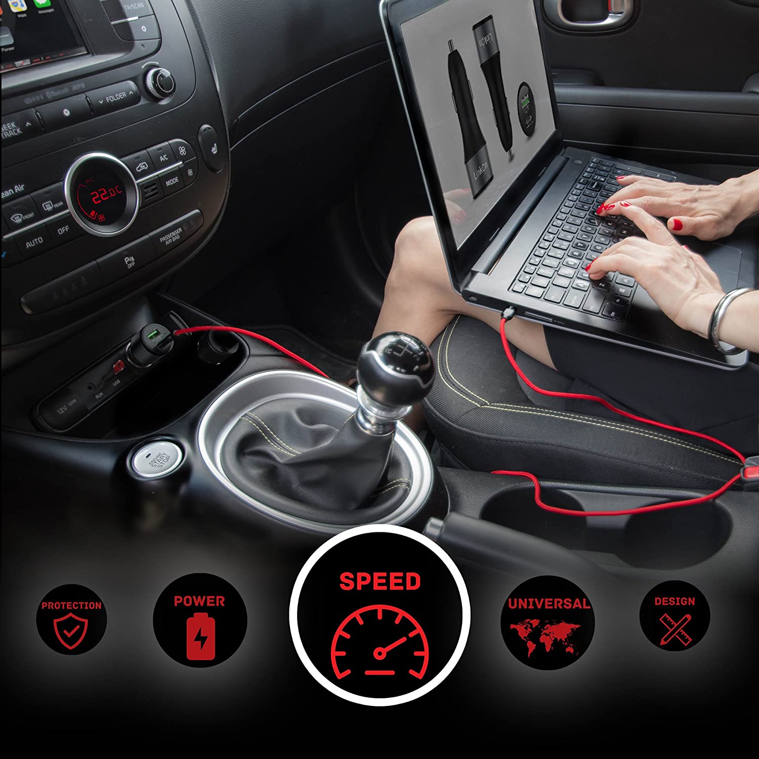 LinkOn 63W Car Charger With 45W USB-C PD3.0 PPS and 18W USB-A QC3.0 Compatible with MacBook Pro Chromebook iPhone Xs/Max/XR/X/8 iPad Pro/Air 2/Mini - Image 3