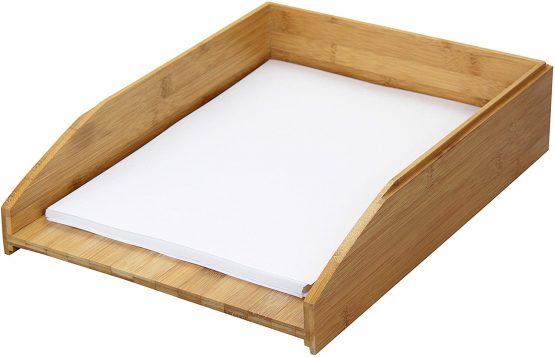 Bamboo Set of 2 Stackable Letter Racks A4 Paper Letter Tray Magazines Holder Sorter - Image 4