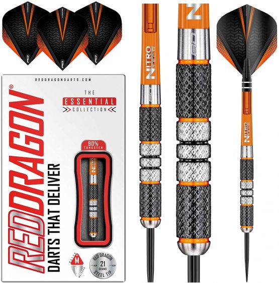 RED DRAGON Amberjack 21g, 22g, 23g, 24g or 25g Tungsten Darts Set with Flights and Stems
