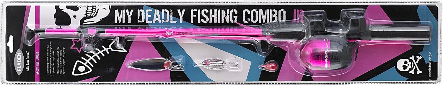 FLADEN Fishing - Deadly 2 Piece 5 to 20g Rod and Closed Faced Reel, Pre Spooled with Line, Spinner, Spoon & Weight Combo, (BLUE & PINK) - Ideal Kids Starter Introduction Set