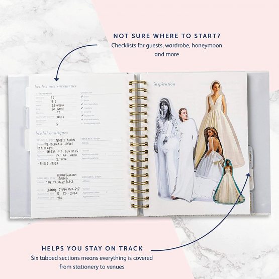 Busy B Wedding Planner - Beautiful white & gold spiral-bound wedding organiser with 6 tabbed sections and storage pockets. Perfect engagement gift. - Image 4