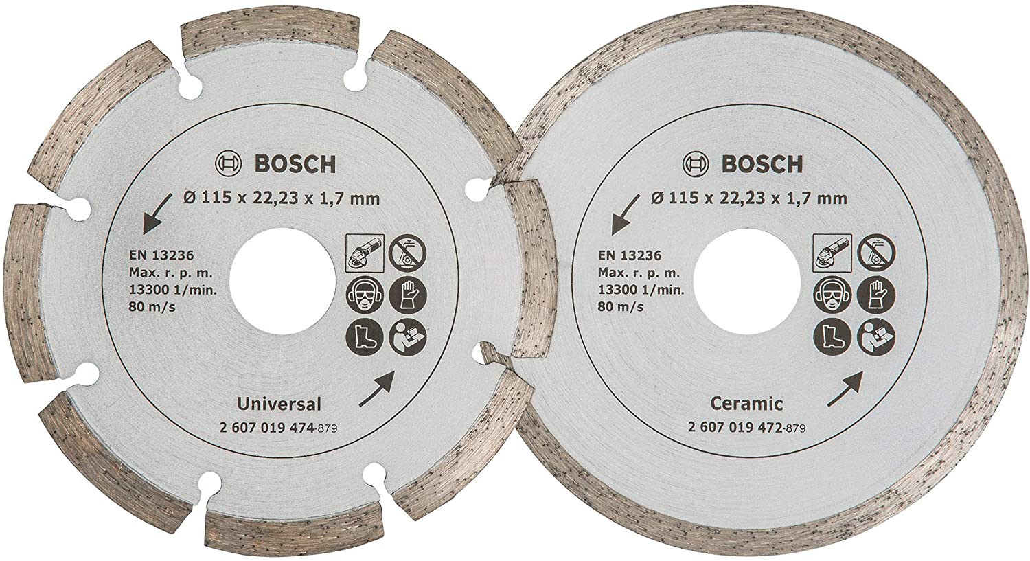 Bosch 2 x 115mm Diamond Discs (1 x Tile, 1 x Construction Material), Silver, 115 mm