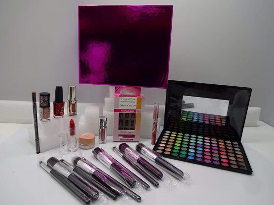Make Up Beauty Bundle For Women, Make Up Gift Hamper, Gift Set, Professional 10Pcs Kabuki Makeup Brushes, Eye Shadow Palette, Nail Polish, lipstick, Foundation, Lip Gloss, Nails, Bundle Hamper - Image 2