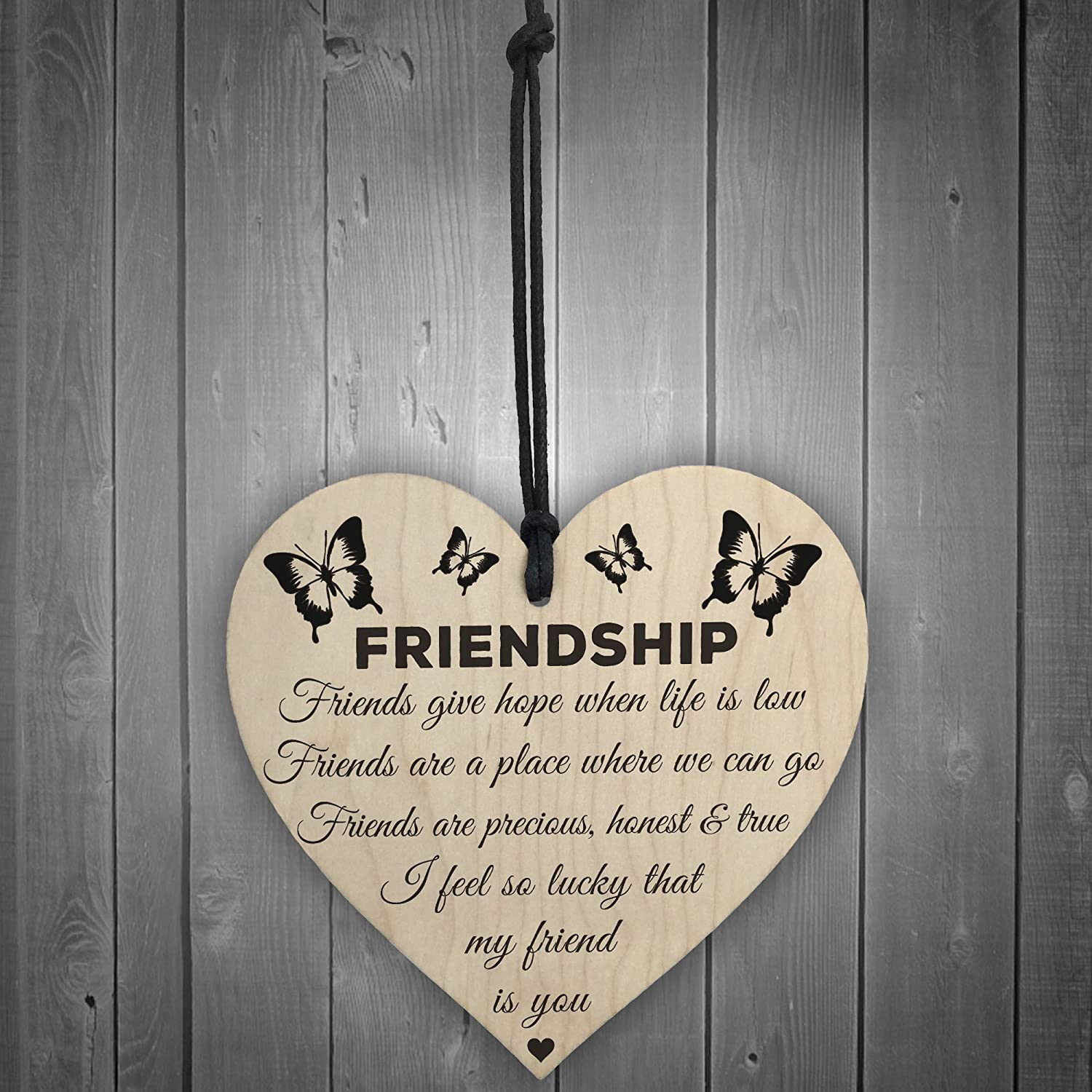 Red Ocean I'm Lucky My Friend Is You Wooden Hanging Heart Friendship Gift Best Friends, beige|grey|black, 10 x 10 cm - Image 2