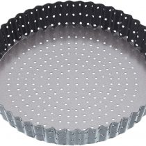 MasterClass KCMCCB33 Crusty Bake 25 cm Perforated Quiche Tin with PFOA Free Non Stick and Loose Bottom, Fluted, Robust 1 mm Carbon Steel, Grey