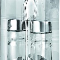 IBILI Clasica Salt and Pepper Shaker Set with Holder, Stainless Steel, Silver/Transparent, 27 x 12 x 6 cm