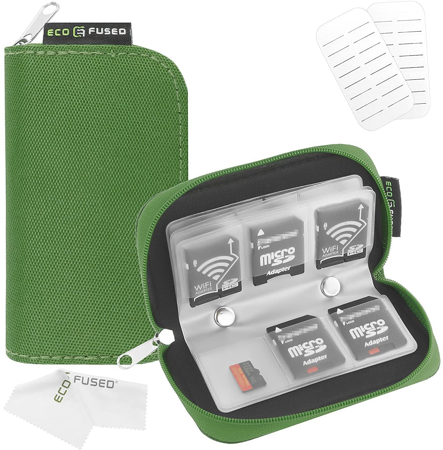 Eco-Fused Memory Card Case - Fits up to 22x SD, SDHC, Micro SD, Mini SD and 4X CF - Holder with 22 Slots (Green)