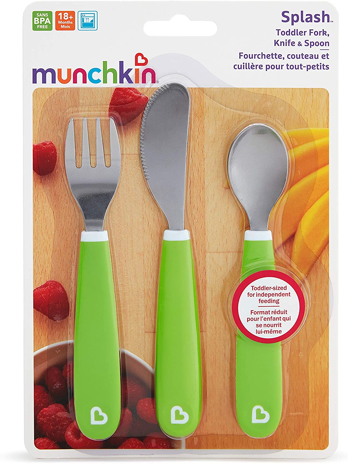 Munchkin Splash Toddler Cutlery Set (Fork, Knife & Spoon), Green, 3 Count (Pack of 1) - Image 4