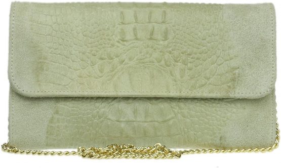 Girly Handbags Genuine Italian Suede Leather Croc Plain Clutch Bag - Image 4