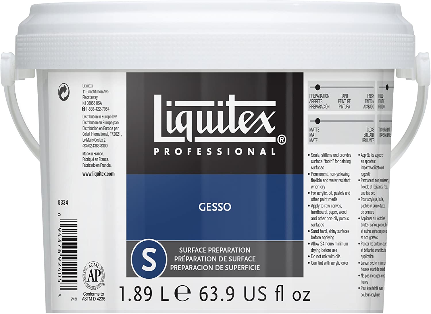 Liquitex Professional Acrylic Medium for Acrylic and Oil Paint White Gesso Surface Prep, 1.89 L, 1.89 l (Pack of 1)