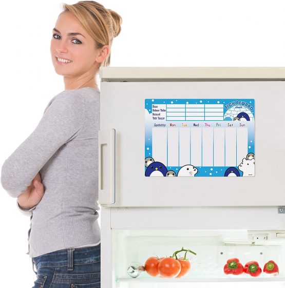 CKB LTD® Magnetic REWARD CHART Penguin and Friends FRIDGE BOARD 7 Day Colourful Tick List For Refrigerators With 3 Markers Pens Activity Chore A3 Behaviour Charts Teaching Children Good Practices - Image 3