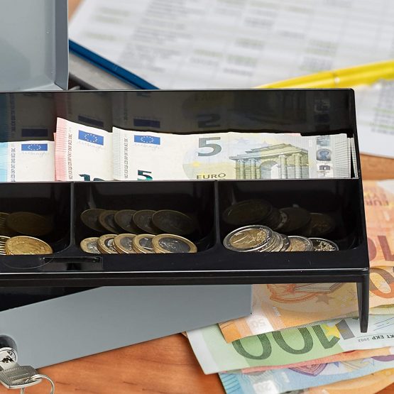 Relaxdays Lockable Cash Box with Coin Compartment, 2 Keys H x W x D: 5x30x20 cm, Grey - Image 4