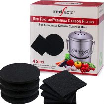 RED FACTOR Extra Thick Activated Carbon Charcoal Replacement Filters for Odourless Kitchen Compost Bins - Pack of 8 (4 Round, 4 Square)