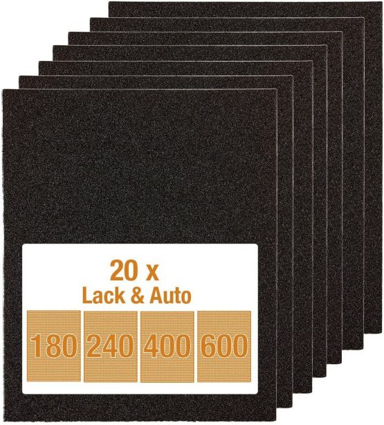 kwb 830960 set-20 pcs. 230 mm x 280 mm, Sandpaper for Paint and car, Silicon Carbide Sprinkled, Waterproof, Lack & Auto