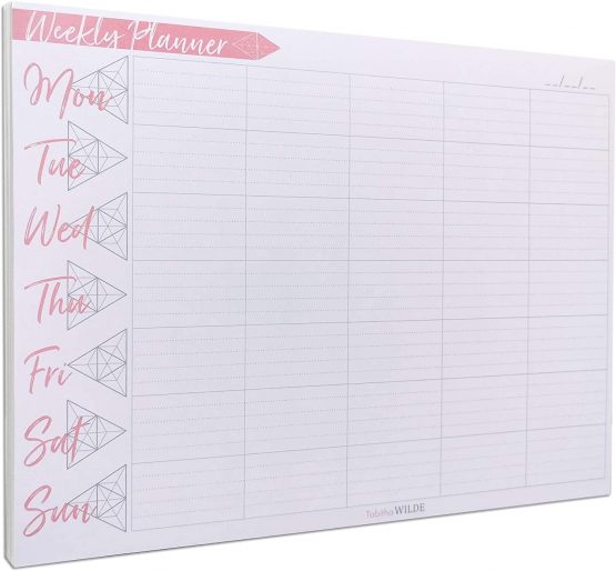 Tabitha Wilde A4 Weekly Planner Calendar Notepad 55 Sheets (White, Pink)