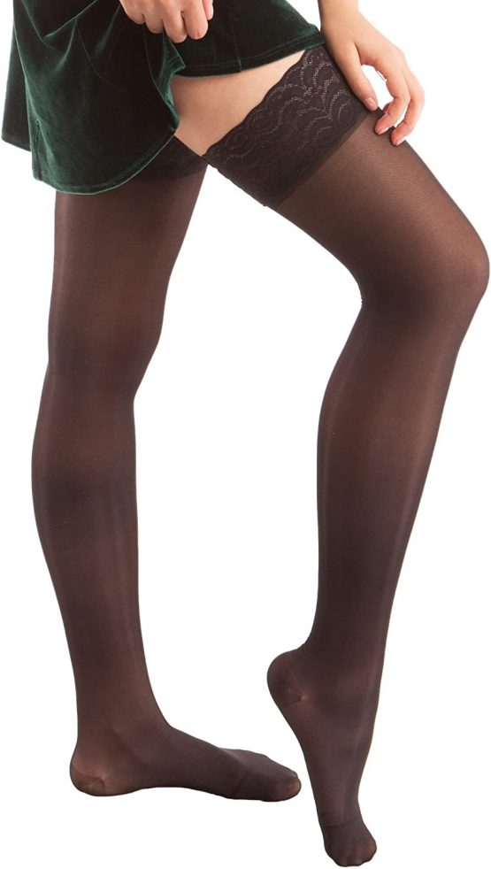 ITA-MED Sheer Thigh High Compression Stockings, Treatment for Swelling, Varicose Veins and Edema, Graduated Compression 23-30 mmHg, Closed Toe, H-80 BL S, Black