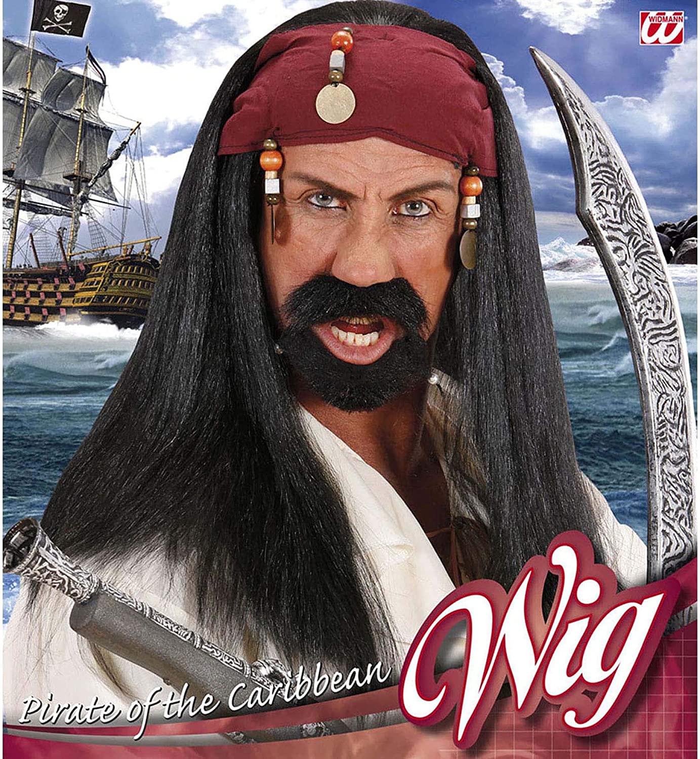 Pirate of the Caribbean With Bandana & B Wig for Hair Accessory Fancy Dress, Multicoloured, One Size Adulto - Image 2