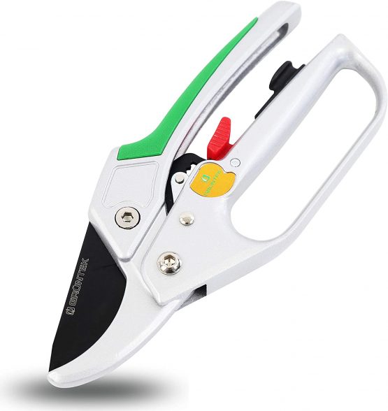 GRÜNTEK Secateurs CONDOR 200 mm, automatic ratchet, Ø20 mm, SK5 blade, aluminium handles with PVC coating, incl. oil sponge and sharpener - Image 2
