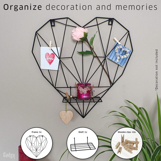 Gadgy Hanging Heart | Wire Mesh Panel | 43 x 42 cm. | Room Decor For Teen Girls | Wire Wall Grid Panel | Wire Notice board | Picture Wall| Metal Frame | Heart Wall Decor | Photo Wall Display - Image 2
