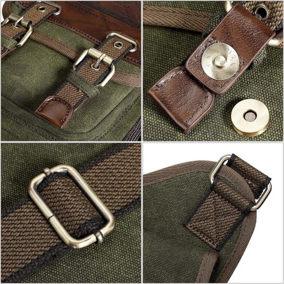 S-ZONE Unisex Mens Shoulder Messenger Bags Vintage Canvas PU Leather Military Utility Multi-functional Satchel Crossbody Bag - Image 4