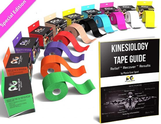 Physix Gear Sport Kinesiology Tape Pro - Sports Tape for Injury, Pregnancy, Knee, Joint, Swelling, Strains - Waterproof Athletic Tape for Muscle Support & Improved Blood Circulation (with e-Guide)