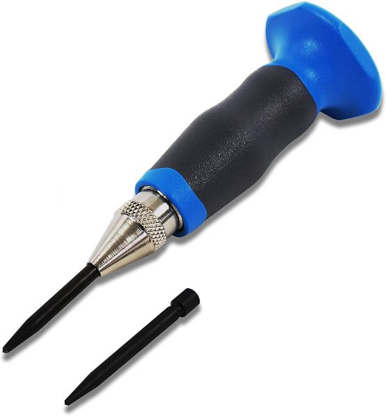 S&R Automatic Centre Punch Set, Spring-Loaded with Adjustable Thrust 60-130N - Made in Germany - with Spare Tip