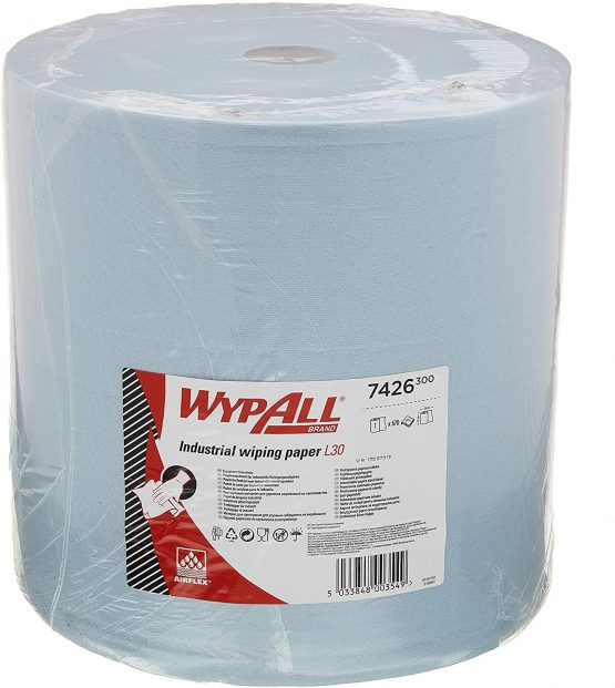 WypAll 7426 Industrial Wiping Paper L30 Jumbo Roll Extra Wide, 3 Ply, Large, Blue (1 Roll x 670 Sheets)