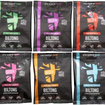 BEEFit Snacks Biltong Flavour Fest - One Bag of Each Flavour - Traditional, Peri Peri, Chilli, Garlic, Teriyaki, BBQ – Healthy – Low Sugar – Carb Killer Snack – High Protein – Juicy Beef Jerky (6x30g)