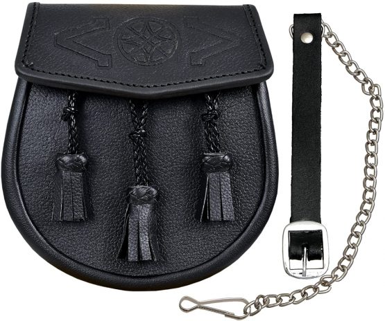 Black Celtic Embossed Leather Kilt Sporran Leather Sporran