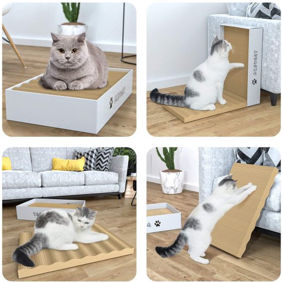 Aibuddy Cat Scratcher, 3PCS Cat Scratching Pads Lounge Bed Reversible Cardboard with Organic Catnip [ Home Clean Design with Scratcher Box ] - Image 2