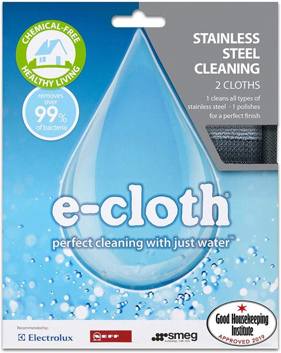 E-Cloth Stainless Steel Cleaning Set, Reusable Microfibre Cleaning Cloth, 300 Wash Guarantee, Gray & Silver, 2 Cloth Set - Image 2