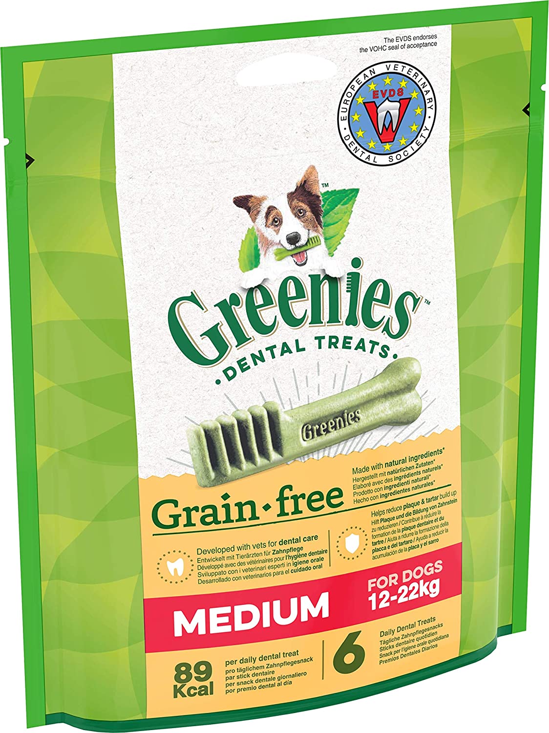 GREENIES Daily Grain-Free Medium Dog Treats - The Smart Dental Treat - 36 Chews, 170 g (Pack of 6)